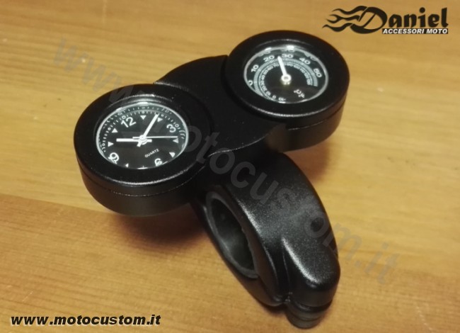 Orologio e termometro nero da manubrio moto cod 1837, Daniel accessori moto