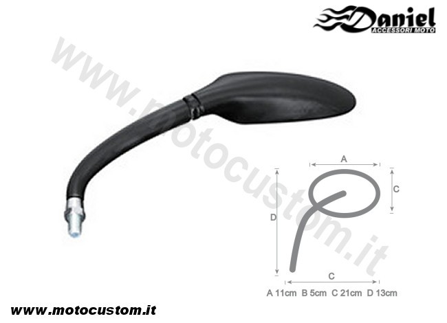 specchio Bologna Nero DX cod 1174, Daniel accessori moto