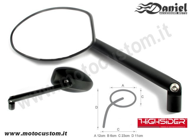 specchio Ferrara Nero cod 1427, Daniel accessori moto